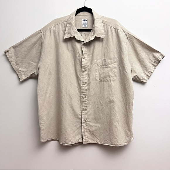 Old Navy Neutral Tan Linen Blend Collared a button sup Short Sleeve Shirt XXL - Picture 1 of 8